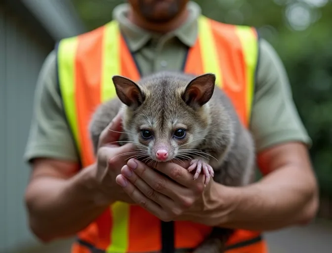 Animal handler safely recovering a deceased possum in Cottles Bridge