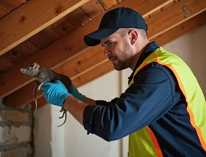 Technician inspecting a roof cavity for a dead rat in Cottles Bridge